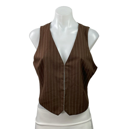 Reformation Women's Brown Sleeveless Pinstriped V-neck Crop Sweater Vest Top 8