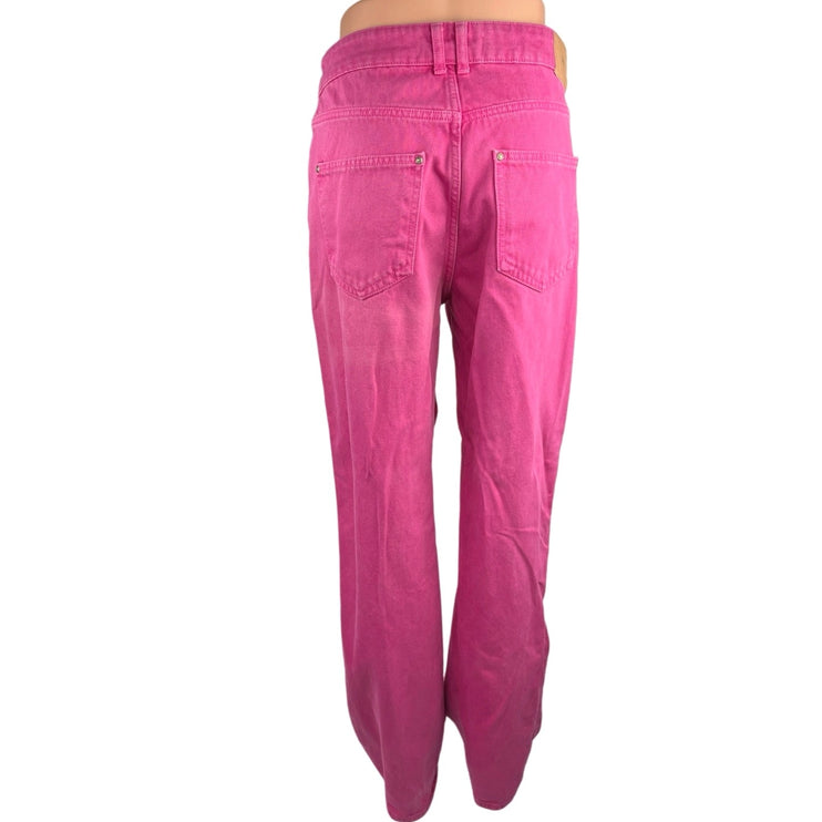 Zara Pink Blogger Favorite High Waisted Wide Straight Leg Denim Jeans Pants Sz 6