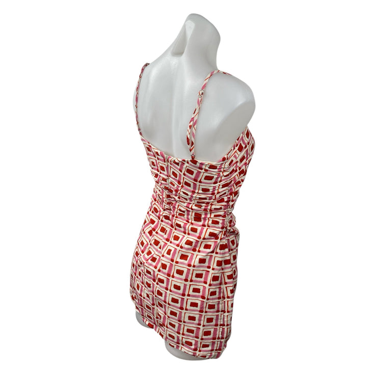 Zara Red Pink Geometric Abstract Sleeveless Cutout Cami Mini Bodycon Dress Sz S