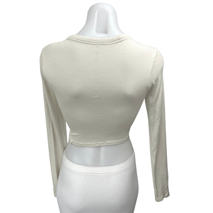 Lululemon Women's White Rib Knit Long Sleeve Crew Neck Crop Shirt Sweater Top 2