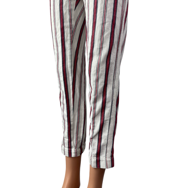Zadig & Voltaire Womens White Red Striped Straight Leg Trousers Pants Size 6