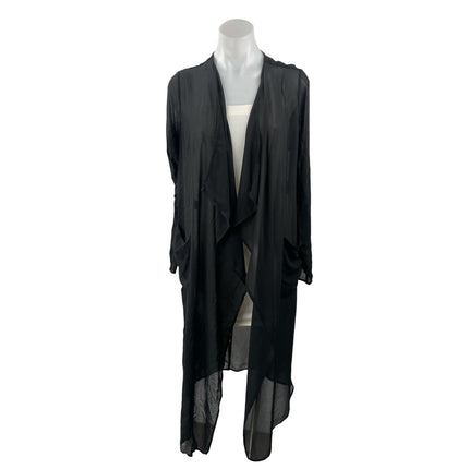 Poetry Black Mesh Sheer Long Sleeve Drape Waterfall Longline Robe Sleepwear OS