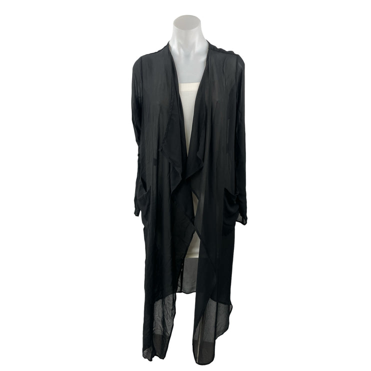 Poetry Black Mesh Sheer Long Sleeve Drape Waterfall Longline Robe Sleepwear OS