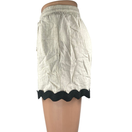 Anniewear Women's Beige Black Scalloped Hem Drawstring Lounge Shorts Size S
