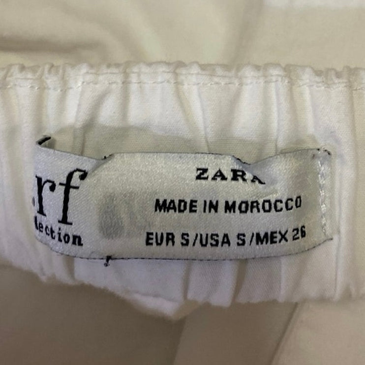 Zara Women's White Long Puff Sleeve Button Down Blouse Shirt Crop Top Size S