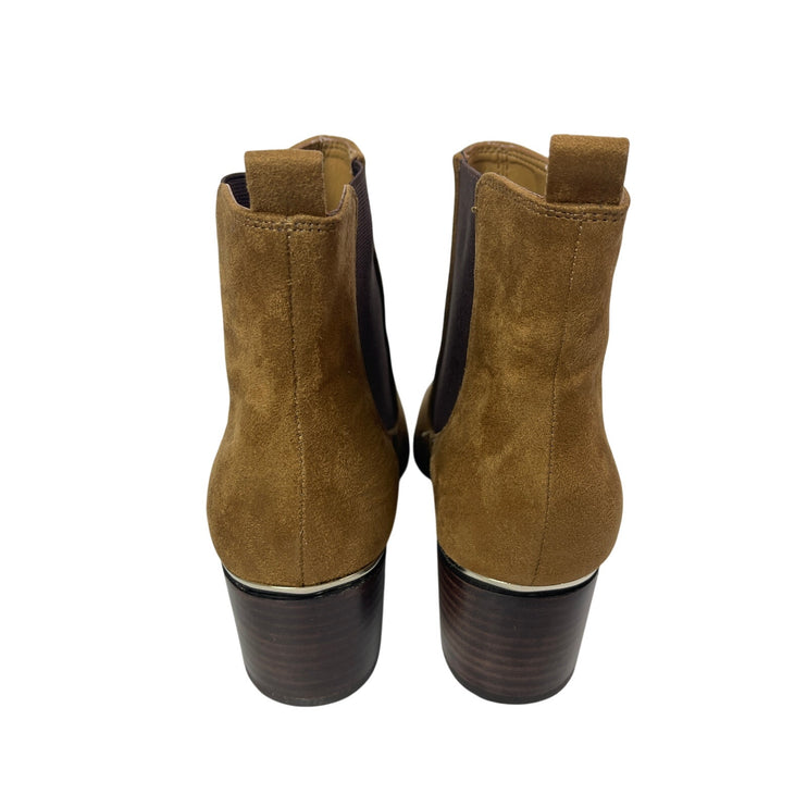 Nine West Taye Brown Faux Suede Slip On Pointed Toe Block Heel Chelsea Boots 11