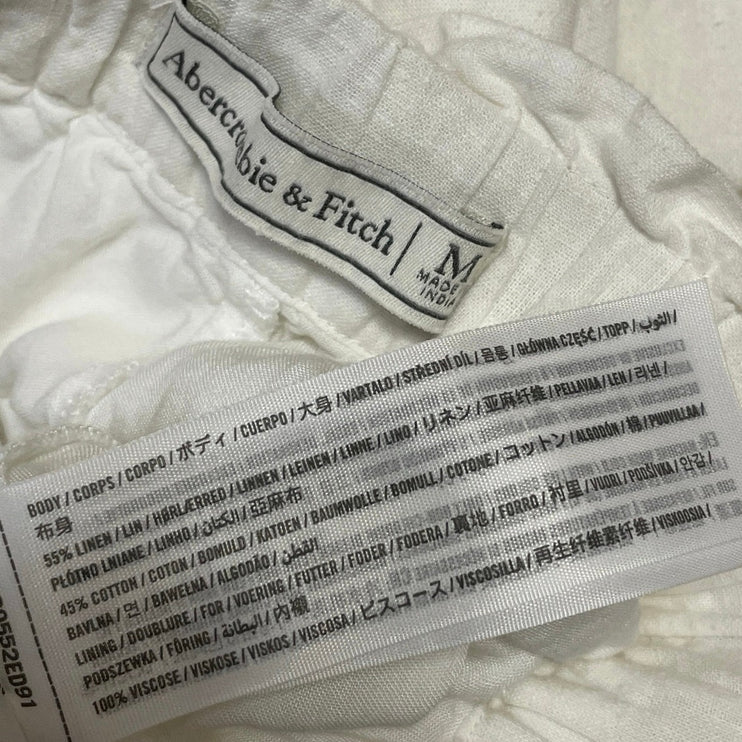 Abercrombie & Fitch White High Rise Linen Cropped Wide Leg Trouser Pants Size M