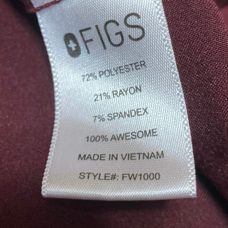 Figs Catarina Women's Maroon One-Pocket V-neck Medical Nurse Scrub Top Size XS