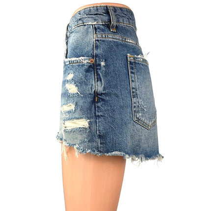 Zara Blue High Waisted Distressed Cut Off The HW Denim Jean Shorts Size 8