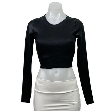 Zara Women's Black Ribbed Knit Sculpt Crew Neck Long Sleeve Crop Top Size XS
