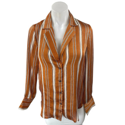 Lulus Orange Tan Striped Long Sleeve Collared Button Down Shirt Blouse Top Sz XS