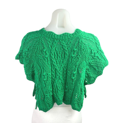 Zara Women's Green Crochet Cable Knit Short Sleeve Crop Sweater Top Size S