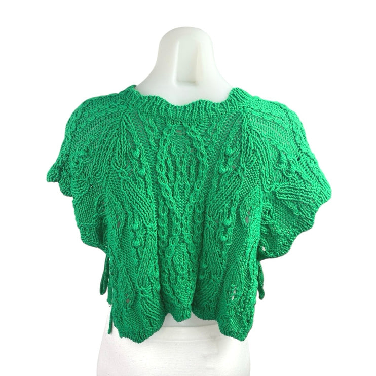 Zara Women's Green Crochet Cable Knit Short Sleeve Crop Sweater Top Size S