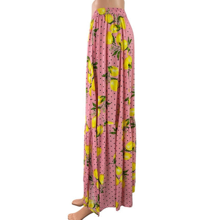 Label of Love Pink Lemon Polka Dot Tassel Tie Tropical Tiered Midi Skirt Size M