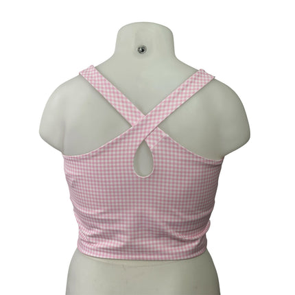 YPB Sculpt Lux Pink Gingham Checkered Sleeveless Activewear Crop Tank Top Sz XL