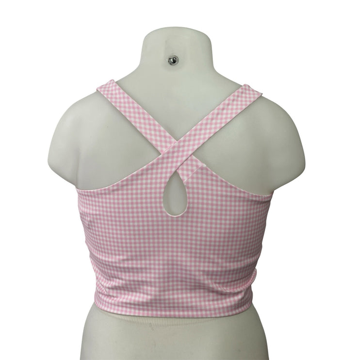 YPB Sculpt Lux Pink Gingham Checkered Sleeveless Activewear Crop Tank Top Sz XL