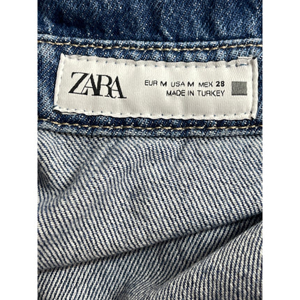 Zara Womens Blue Denim Collared Cap Sleeve Button Down Mini A-Line Shirt Dress M