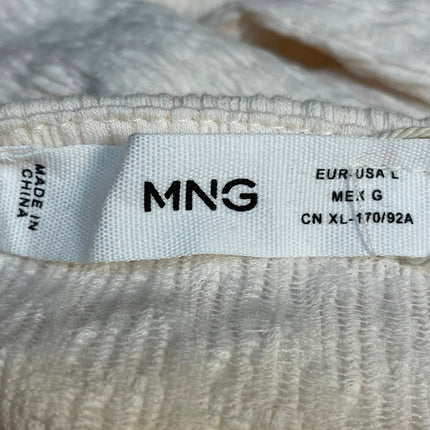 MNG Mango Cream Long Sleeve Textured Lettuce Edge Square Neck Blouse Top Size L