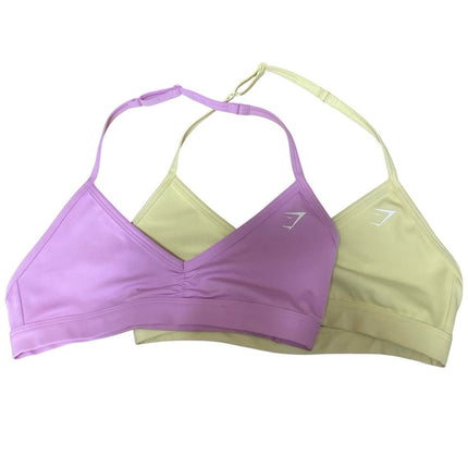 Gymshark Minimal Halterneck Pink Yellow Bundle Lot of 2 Sports Bra Tank Top Sz S