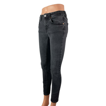 Zara Women's Black Washed Mid Rise Slim Fit Cropped Skinny Denim Jeans Size 6