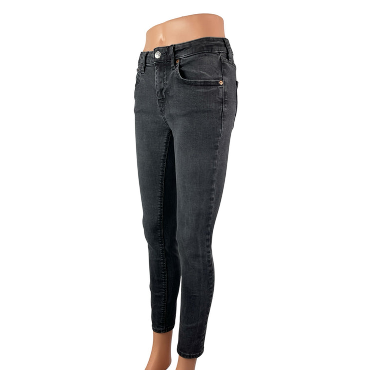 Zara Women's Black Washed Mid Rise Slim Fit Cropped Skinny Denim Jeans Size 6
