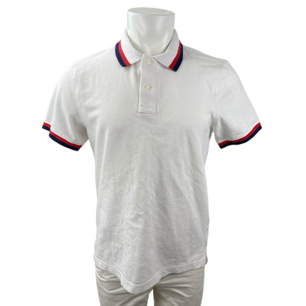 J. Crew Men's White Striped Collared Short Sleeve Golf Polo Shirt Top Size M