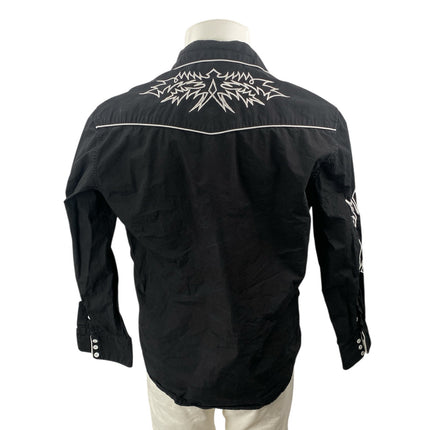 Coofandy Mens Black Embroidered Western Long Sleeve Button Down Shirt Top Size L