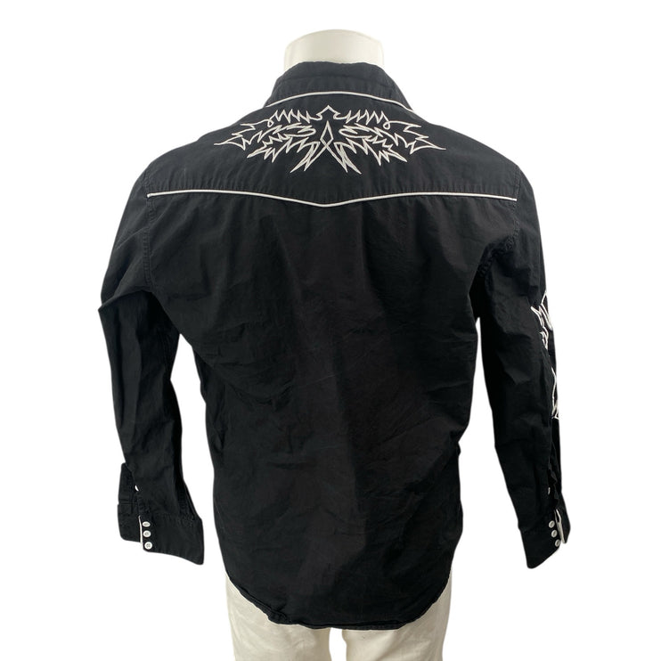 Coofandy Mens Black Embroidered Western Long Sleeve Button Down Shirt Top Size L