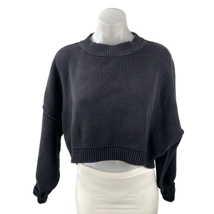 Free People Easy Street Ribbed Knit Black Mock Neck Long Sleeve Sweater Top Sz S