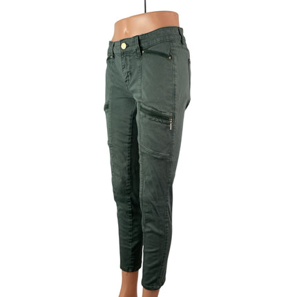 White House Black Market Women's Green Zip Cargo Crop Skinny Denim Jeans Size 2
