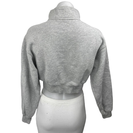 Aritzia TNA Sweatfleece Gray Quarter Zip Long Sleeve Cropped Sweatshirt Top XS