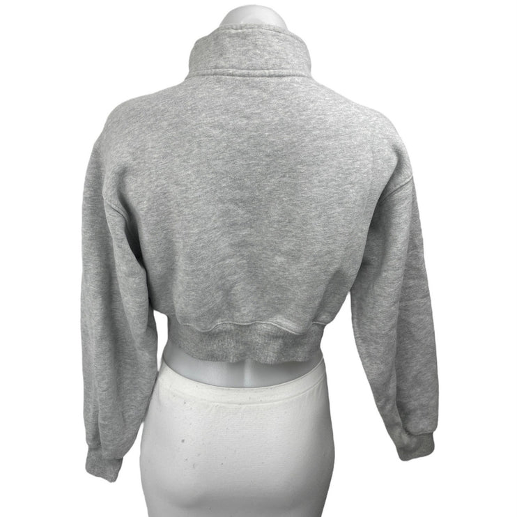 Aritzia TNA Sweatfleece Gray Quarter Zip Long Sleeve Cropped Sweatshirt Top XS