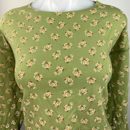 Aerie Offline Green Floral Printed Rib Inset Fleece Long Sleeve Pullover Top S