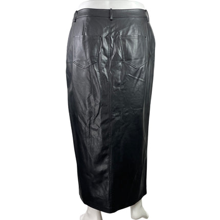 Eloquii Black Faux Leather Vegan High Waist Front Slit Straight Midi Skirt Sz 14