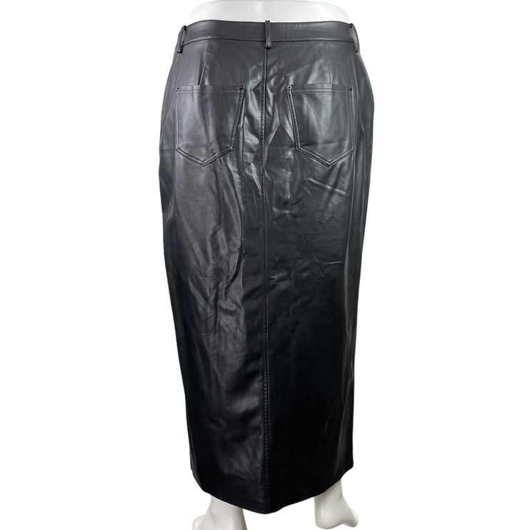 Eloquii Black Faux Leather Vegan High Waist Front Slit Straight Midi Skirt Sz 14