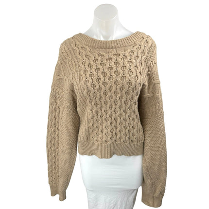Milk & Honey Women's Brown Wool Cable Knit Tie Back Long Sleeve Sweater Top M/L