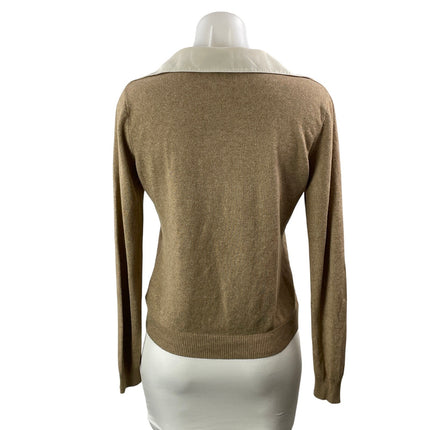 Lauren Ralph Lauren Women's Tan Beige Silk Cashmere Knit Polo Sweater Top Size M