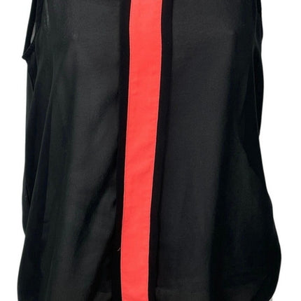 Chloe K Black Sleeveless Striped Colorblock Semi Sheer Tank Blouse Top Size S