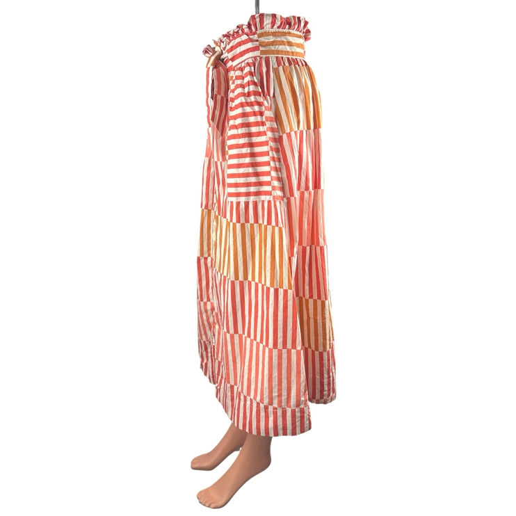 Who What Wear Coral Striped Belted Button Colorblock A Line Midi Skirt Size S