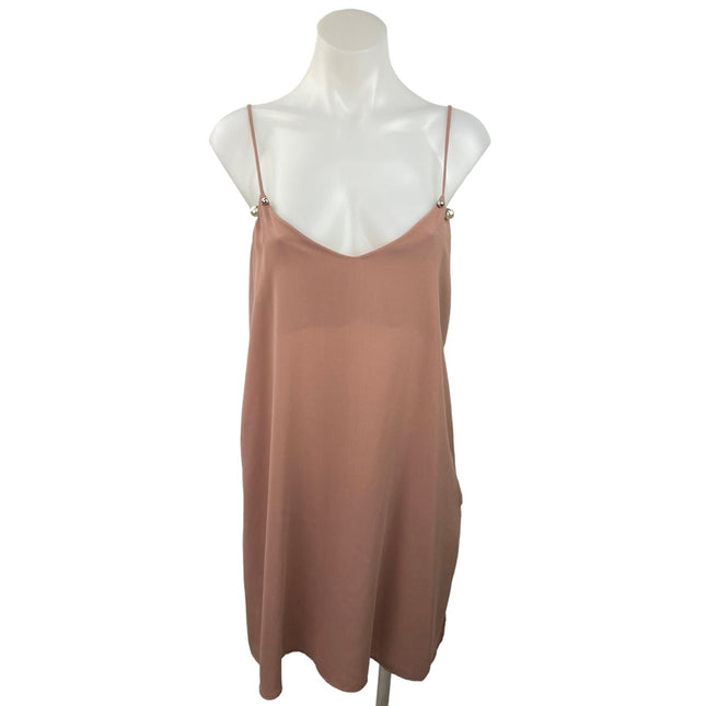 ZARA Women's Brown Sleeveless Spaghetti Straps V-Neck Cami A-Line Mini Brie ZARA Women's Brown Sleeveless Spaghetti Straps V-Neck Cami A-Line Mini Brie