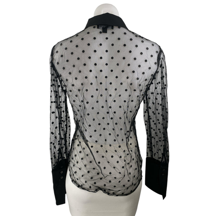J.Crew Black Polka Dot Collared Long Sleeve Button Down Sheer Shirt Blouse Top 2