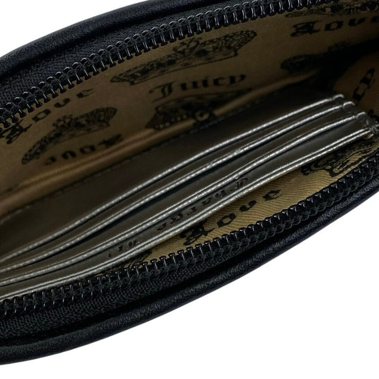 Juicy Couture Brown Velour Velvet Leather Embroidered Cards Wristlet Pouch Purse