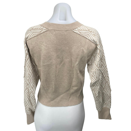 Cynthia Rowley Women's Brown Tan Geometric Knit Long Sleeve Crop Sweater Top XS