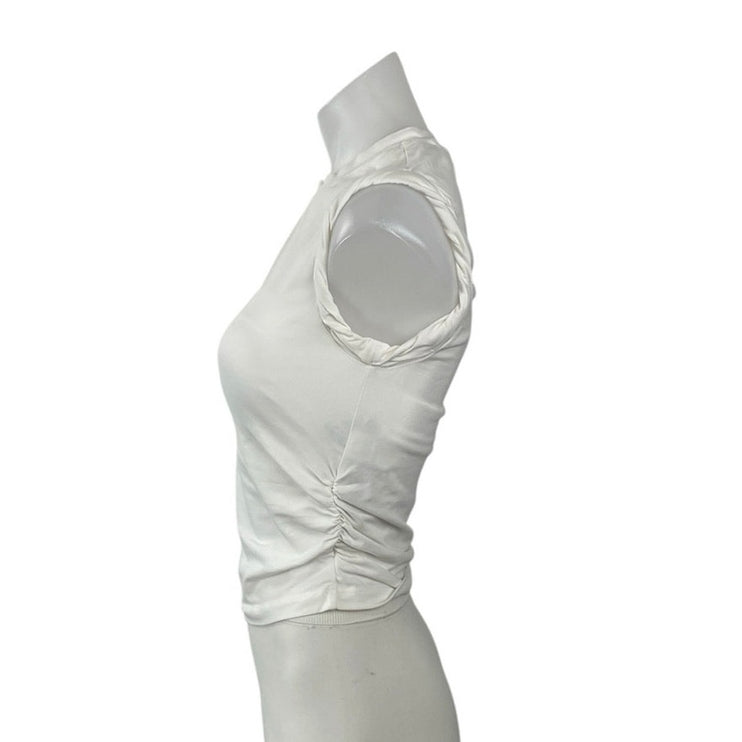 AllSaints White Sleeveless Crew Neck Ruched Knit Muscle Tee Tank Top Size XS
