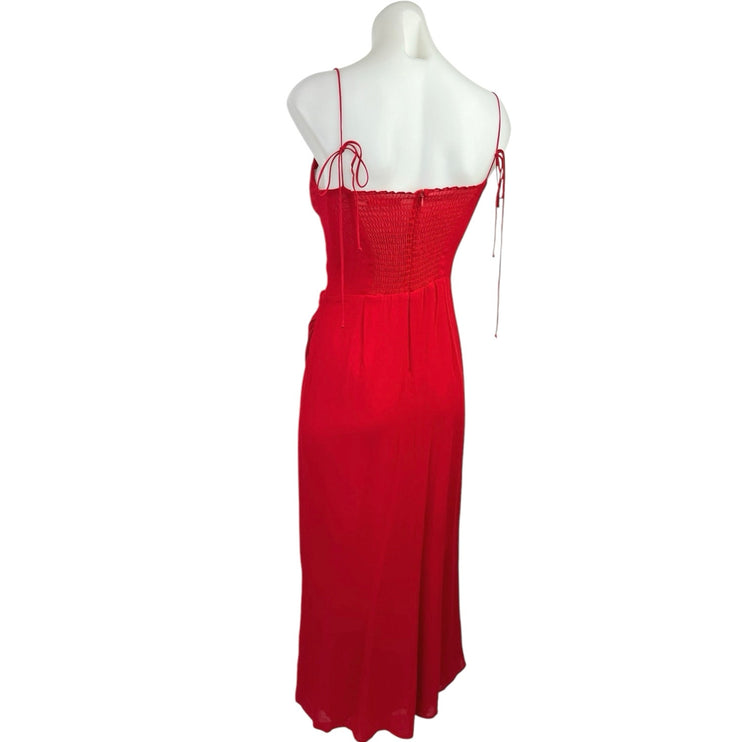 Reformation Red Kourtney Sweetheart Smocked Slit Camisole Midi Dress Size 4