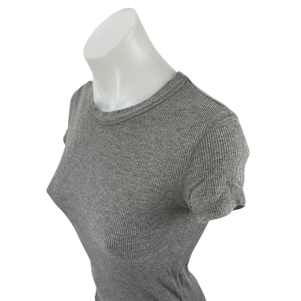Zara Gray Ribbed Crew Neck Short Sleeve SlimTunic  Baby Tee Basic T-Shirt Top S