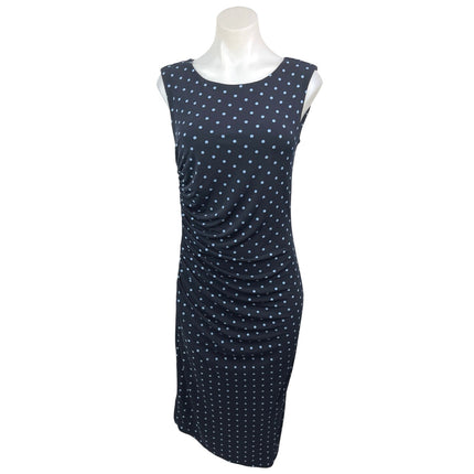 Vince Camuto Navy Blue Polka Dots Sleeveless Ruched Knit Midi Bodycon Dress XS