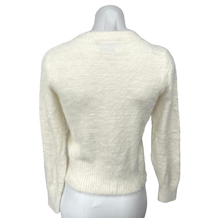 Old Navy Cream Faux Fur Fuzzy Crewneck Long Sleeve Pullover Sweater Top Size S