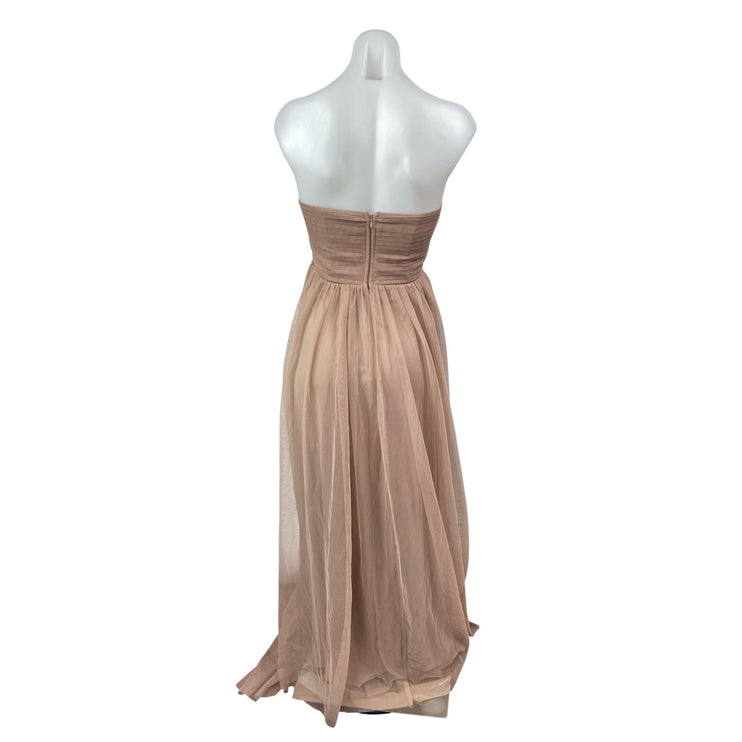 Birdy Grey Nude Beige Strapless Sweetheart Pleated Bridesmaid Gown Dress Size XS