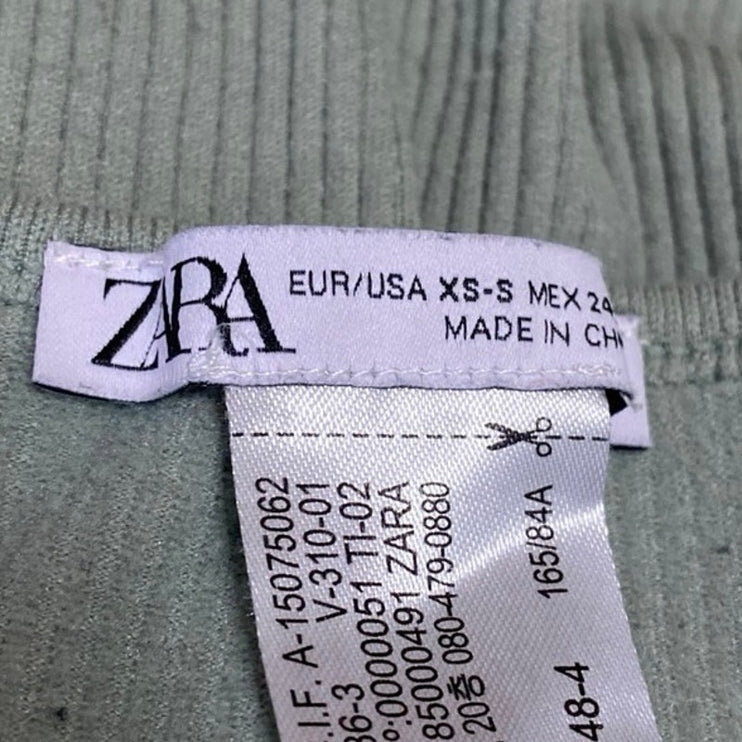 Zara Women's Green Rib Knit Long Sleeve Sweetheart Neck Crop Sweater Top XS/S